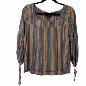 Mod Lusive Blue Tan‎ Striped Boho Square Neck Top